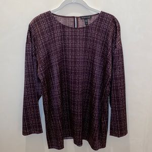 NEW Eileen Fisher Size M Check Stretch Silk Top Casis